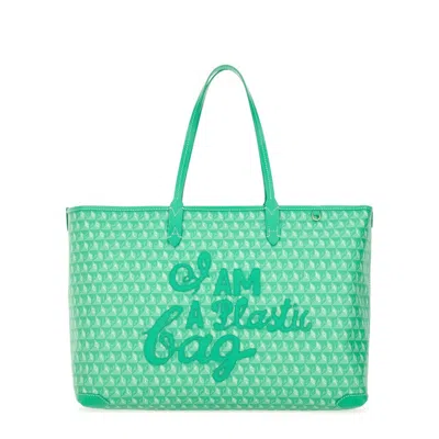 Anya Hindmarch Tote Bag With I Am A Plastic Bag Pattern In Green