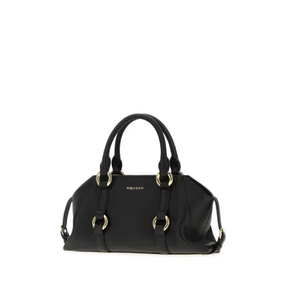 Alexander Mcqueen Farringdon Small Elongated Calf Leather Shoulder Bag In Black