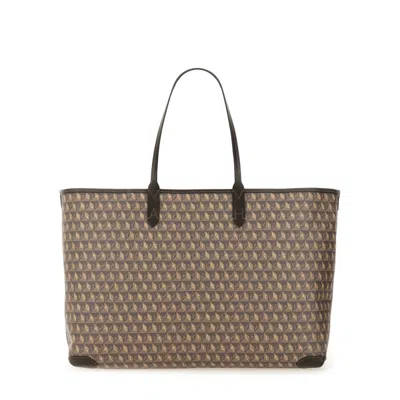 Anya Hindmarch I Am A Plastic Bag Leather-trimmed Coated-canvas Tote In Brown