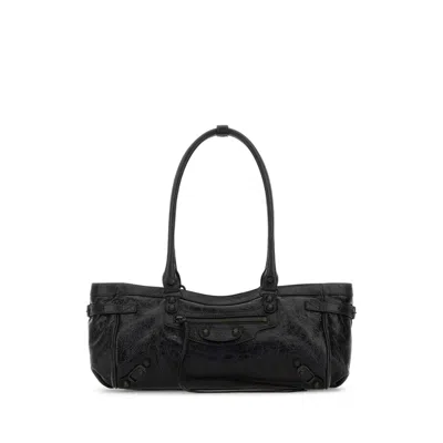 Balenciaga Black Leather Le City East-west Shoulder Bag In Black