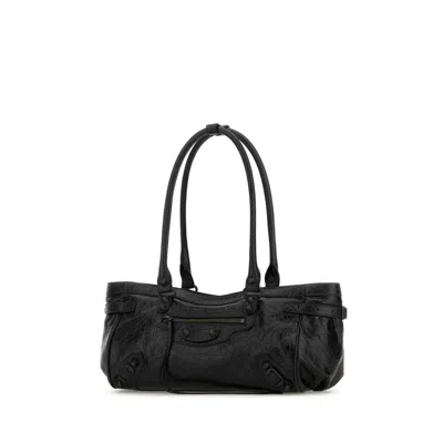 Balenciaga Black Leather Le City East-west Shoulder Bag In Black