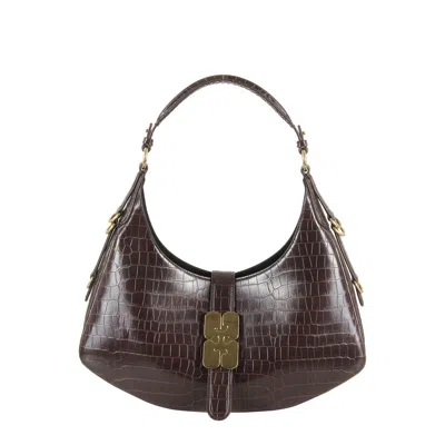 Ganni Kat Small Croco In Brown