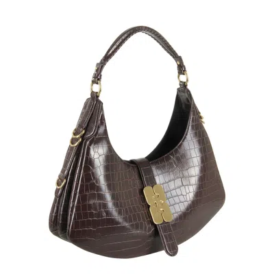 Ganni Kat Small Croco In Brown