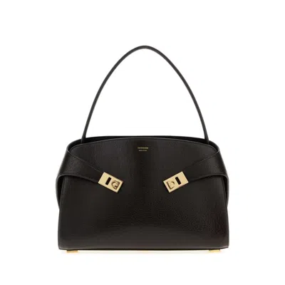 Ferragamo Dark Brown Leather Medium Hug Soft Shoulder Bag In Brown