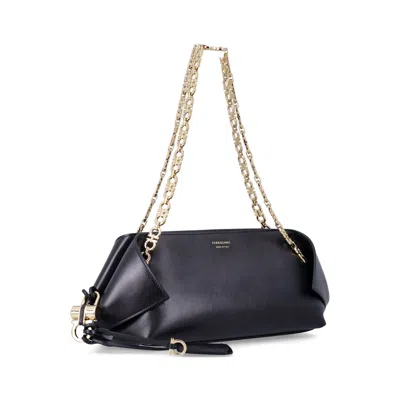 Ferragamo Folded Calfskin Shoulder Bag In Black