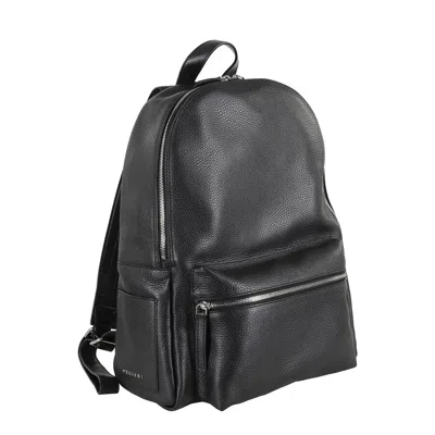 Orciani Rounded Black Pelle Backpack With Adjustable Straps In Black