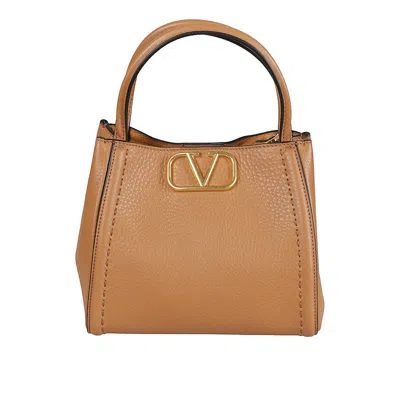 Valentino Grainy Calfskin Handbag In Brown