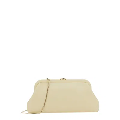 Jimmy Choo Skylar White Clutch With Chain-link Shoulder Strap And Kiss-lock Closure With Logo Plaque In White