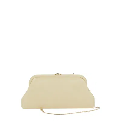 Jimmy Choo Skylar White Clutch With Chain-link Shoulder Strap And Kiss-lock Closure With Logo Plaque In White