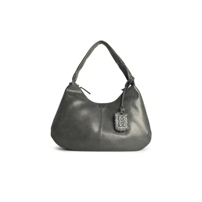 Ganni Bou Xxl Grey Leather Blend Bag In Green