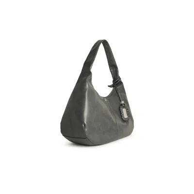 Ganni Bou Xxl Grey Leather Blend Bag In Green