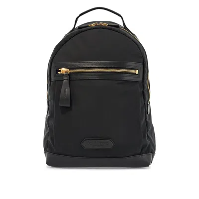 Tom Ford Leather Detailed Nylon Backpack Bags In Black