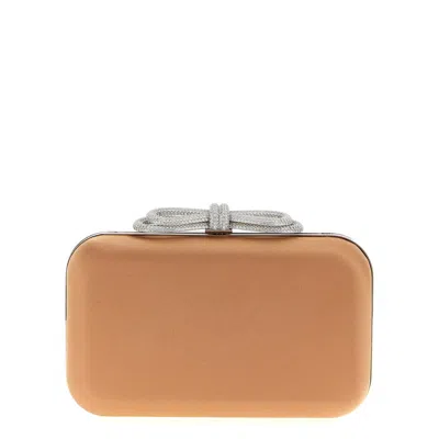 Mach&mach Mach & Mach Double Bow Satin Clutch In Sand