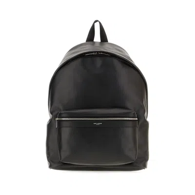Saint Laurent Black Leather Backpack In Black