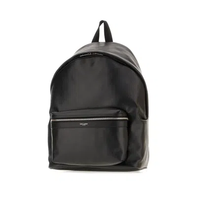Saint Laurent Black Leather Backpack In Black