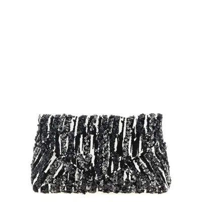 Dries Van Noten Two-tone Pleated Jacquard Clutch With Sequin Detail In Multi