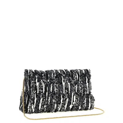 Dries Van Noten Two-tone Pleated Jacquard Clutch With Sequin Detail In Multi
