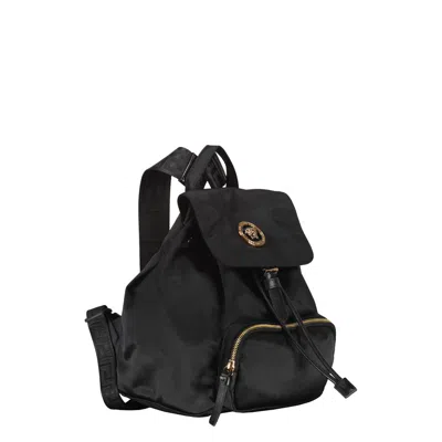 Versace Logo Detail Nylon Backpack In Black