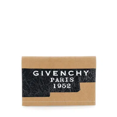 Givenchy Beige Clutch Bag With Crinkled Effect And Logo Lettering On The Front In Leather Woman In Sand