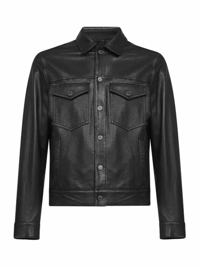 Tagliatore Long Sleeved Buttoned Leather Jacket In Black