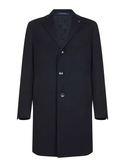 Tagliatore Blue Virgin Wool And Cashmere Single-breasted Coat In Blue