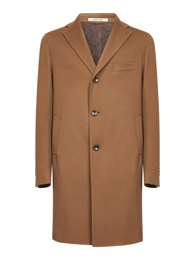 Tagliatore Camel Virgin Wool And Cashmere Single-breasted Coat In Brown