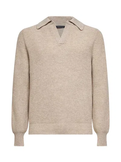 Tagliatore Beige Virgin Wool Knit Polo Shirt In Nude