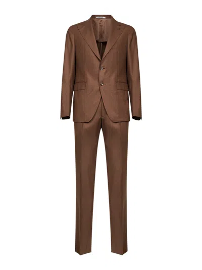 Tagliatore Tobacco Virgin Wool Single-breasted Suit In Brown