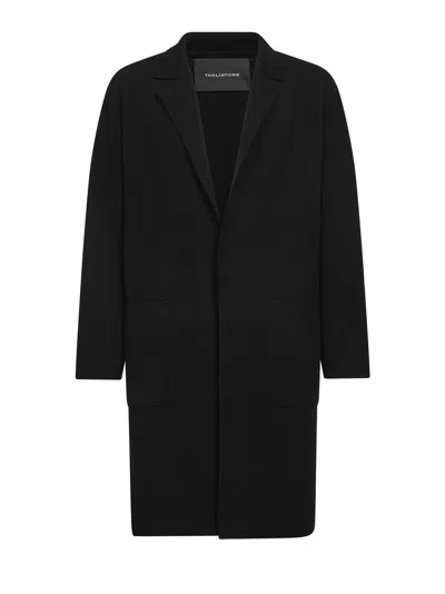 Tagliatore Black Wool Blend Knit Single-breasted Coat In Black
