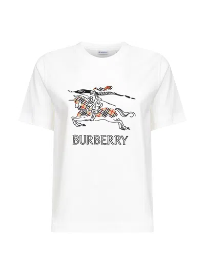 Burberry Equestrian Knight Design Cotton T-shirt In White