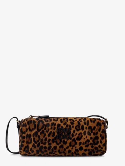 Miu Miu Pouch Leather Bag With Animal Print In Multi
