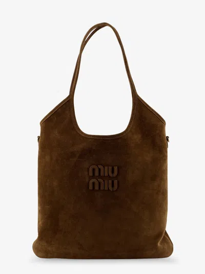 Miu Miu Ivy Suede Logo-detail Shoulder Bag In Brown
