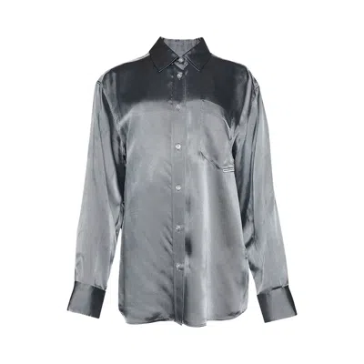 Pre-owned Alexander Wang Boyfriend Shirt 'oxford Blue/black' | Women's Size L