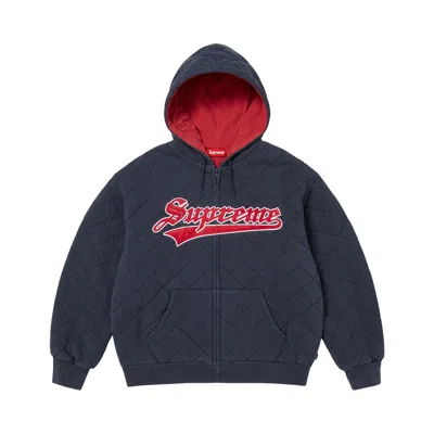 Pre-owned Supreme Quilted Zip Up Hooded Sweatshirt 'navy' | Blue | Men's Size L