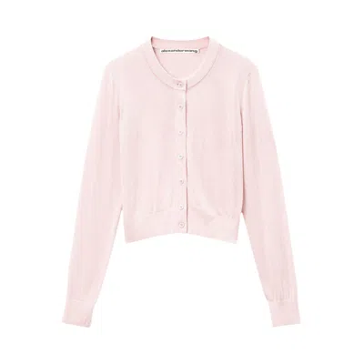 Pre-owned Alexander Wang Cropped Crewneck Cardigan W/ Clear Bead Hotfix 'light Pink' | Women's Size Xl