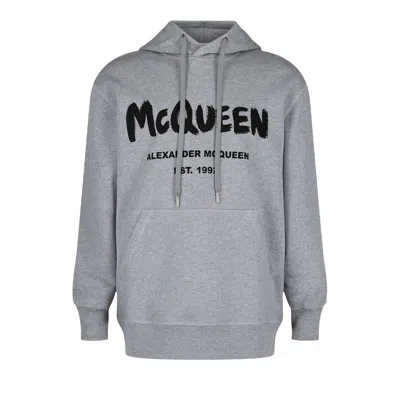 Pre-owned Alexander Mcqueen Graffiti Logo Hooded Sweatshirt 'grey Black' | Men's Size S In Gray