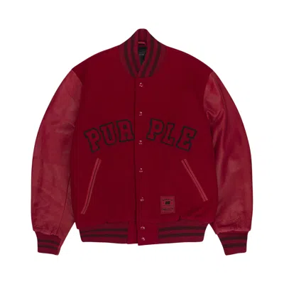 Pre-owned Purple Brand Varsity Logo Melton Bomber Jacket 'red' | Men's Size L