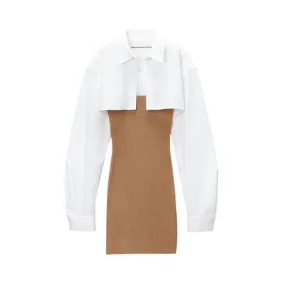 Pre-owned Alexander Wang Ribbed Cami Dress W/ Cropped Button Up Long-sleeve Shirt 'camel/white' | Brown | Wome