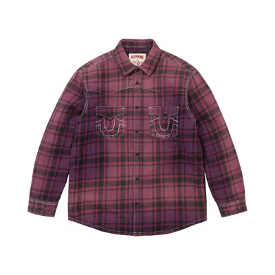 Pre-owned Supreme X True Religion Quilted Lined Plaid Flannel Shirt 'purple' | Men's Size L