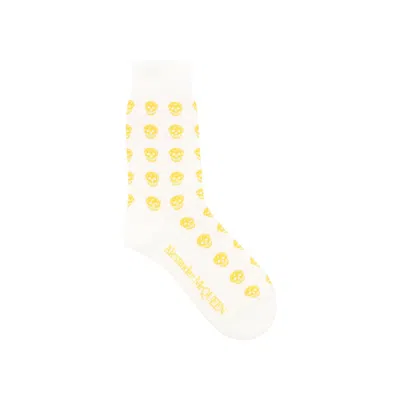 Pre-owned Alexander Mcqueen Skull Logo Print Socks 'white Yellow' | Men's Size L