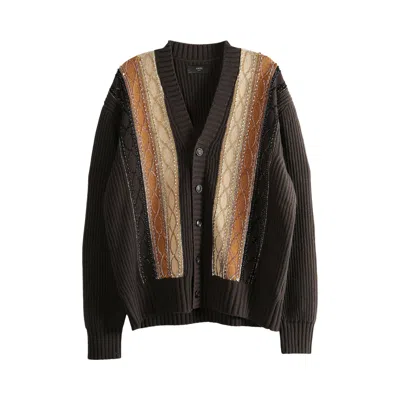 Pre-owned Amiri Embellished Striped Cardigan 'dark Brown' | Men's Size L