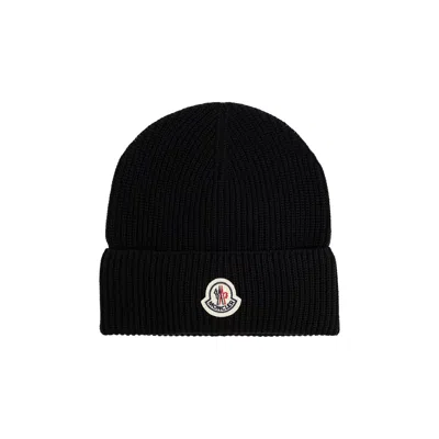 Pre-owned Moncler Iconic Circular Logo Ribbed Hat 'black' | Men's Size Onesize