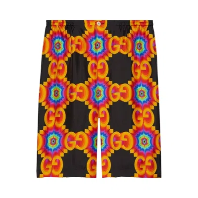 Pre-owned Gucci Gg Kaleidoscope Silk Shorts 'black/orange' | Men's Size 48