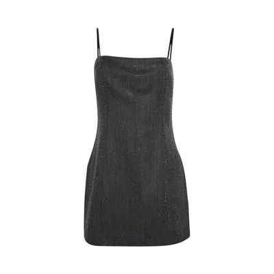 Pre-owned Alexander Wang Square Neck Mini Dress W/ Allover Clear Hotfix 'charcoal' | Grey | Women's Size 8 In Gray