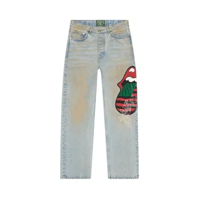 Pre-owned Denim Tears Rolling Stones Aop Denim Pant 'light Wash' | Blue | Men's Size 34