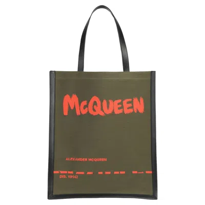 Pre-owned Alexander Mcqueen Graffiti Logo Tote Bag 'military Green' | Men's Size Onesize