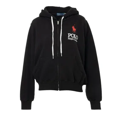 Pre-owned Polo Ralph Lauren Island Fleece Hooded Full Zip Sweatshirt 'polo Black' | Women's Size Xs
