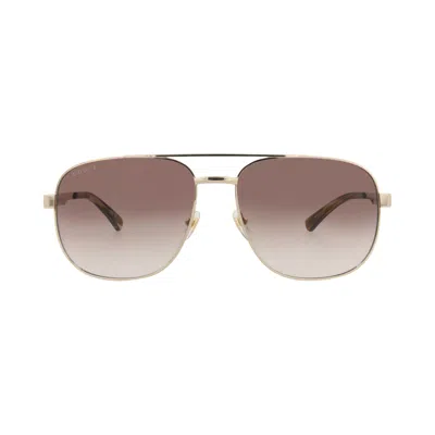 Pre-owned Gucci Aviator-frame Metal Sunglasses 'gold Brown' | Men's Size Onesize