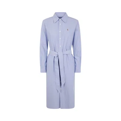 Pre-owned Polo Ralph Lauren Long-sleeve Shirt Dress 'blue' | Women's Size 0