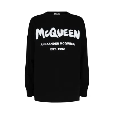 Pre-owned Alexander Mcqueen Graffiti Logo Sweatshirt 'black White' | Women's Size 40